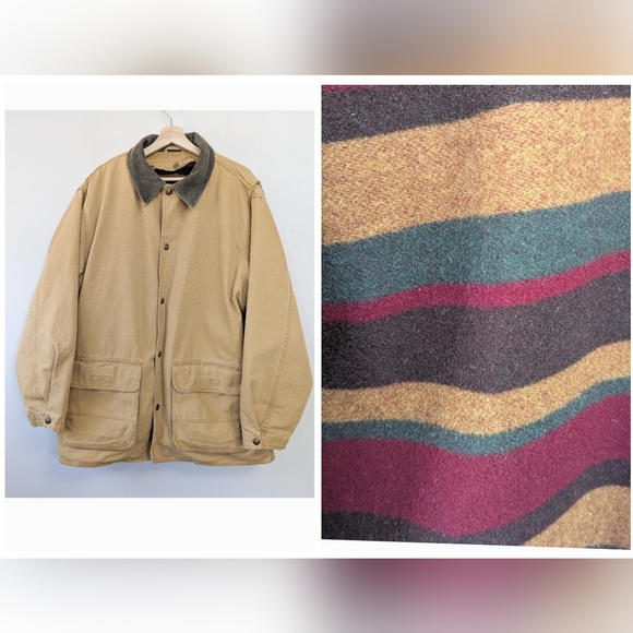 Vintage Woolrich Striped Blanket Lined Chore‎ Coat Ranch Western